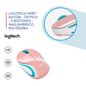 Logitech M187 – Ratón – óptico – 3 botones Rosado – inalámbrico 910-005364